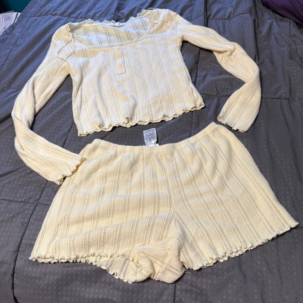 pink rose yellow pajama short set Semi See Through Super Soft Women's Size small